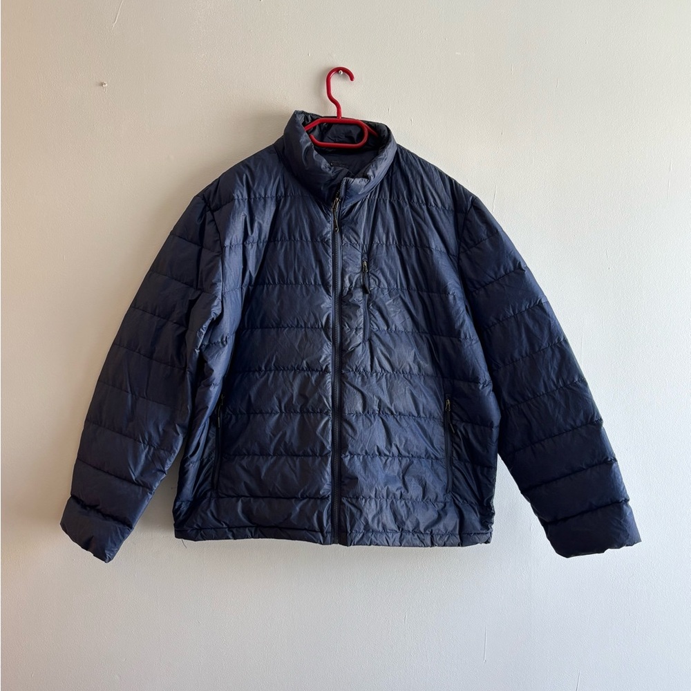 Men’s XXL Black Puffer Jacket Blue Zipper Pockets Lightweight Insulated